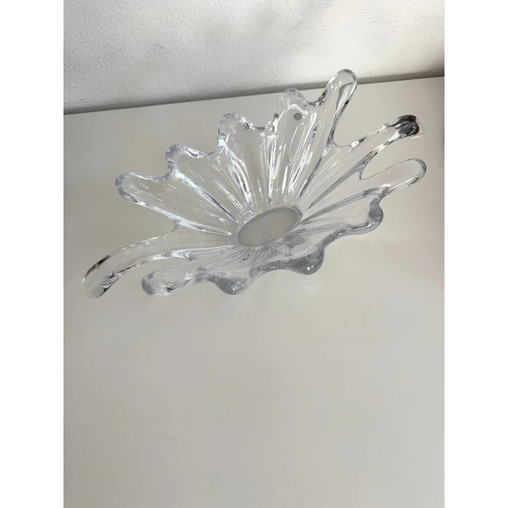 Vintage Heavy Lead Crystal Splash Bowl Large Clear Glass Centerpiece 16.5 Inch